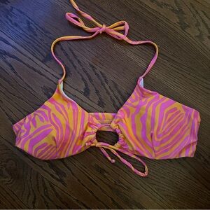 Pink & Yellow Zebra Print Bikini Top